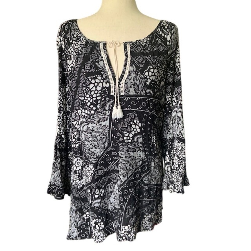 Indie Boho Paisley Peasant Top‎ M Bell Sleeve Tunic Festival Fairy Grunge Artsy
